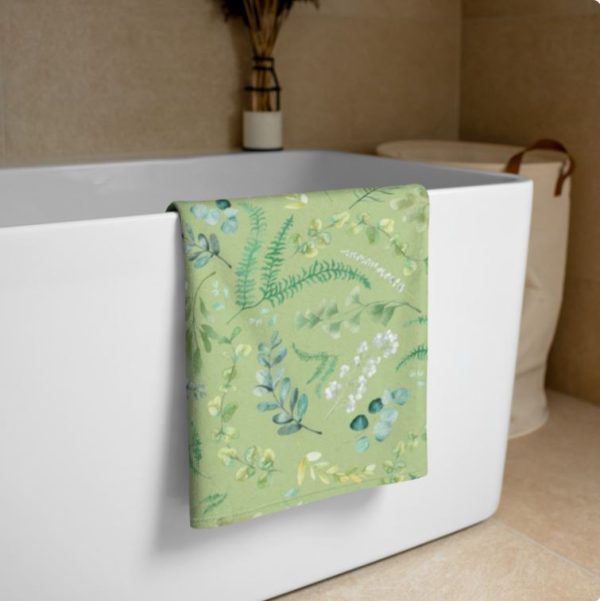 Apple Green Botanical printed bath towel