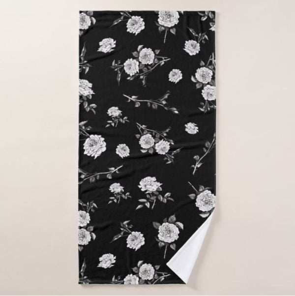 Black and white floral bath towel