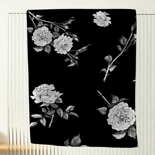 Black and White Floral Bath Towels