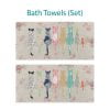 Beige Floral Cats & Blurred Rose Patterned Bath Towel Set by Ozscape Designs