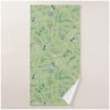 Patterned Bath Towels With Apple Green Leafy Floral Print