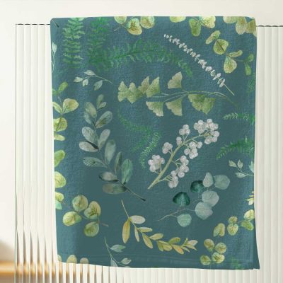 Teal Towels With White Cotton Terry Loop Back and Printed Floral Pattened Velour Face