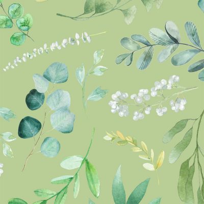 close up of leafy green floral pattern on bath towels