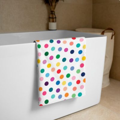 Colorful polka dot patterned bath towel