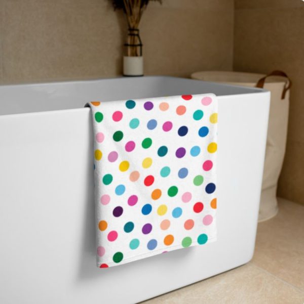 Colorful polka dot patterned bath towel