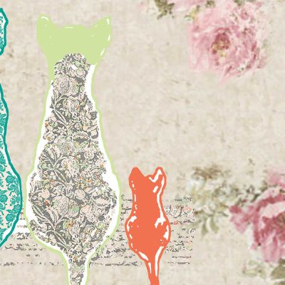 close up detail of bath towel cat print