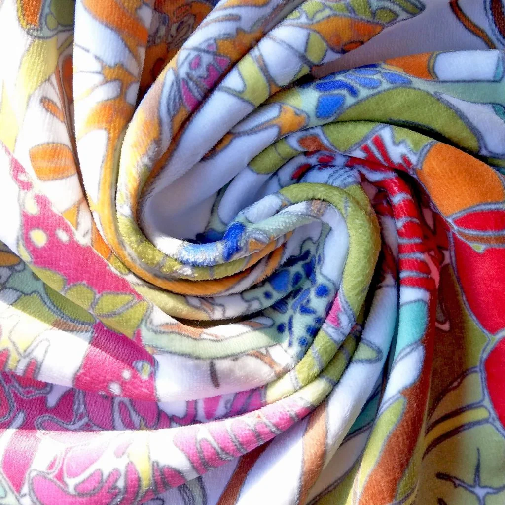vibrant printed velour face of bath towel