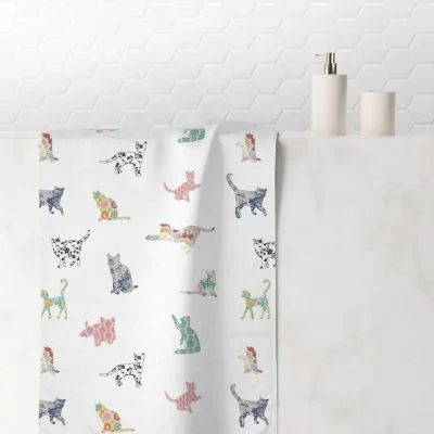 Floral Cats Printed Hand Towel by Ozscape Designs
