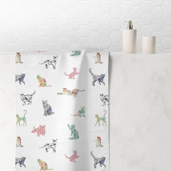 Floral Cats Printed Hand Towel by Ozscape Designs