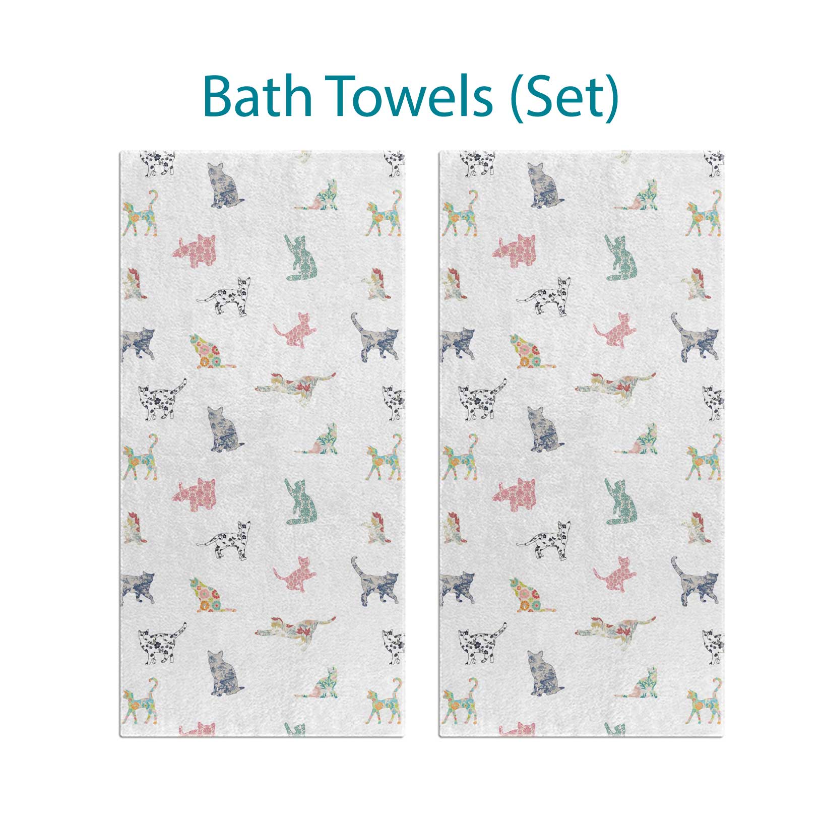 floral cat kids towel bathroom decor pastel style
