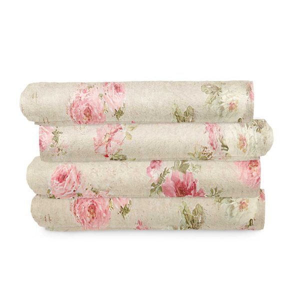 Shabby chic farmhouse floral beige towels with pink floral