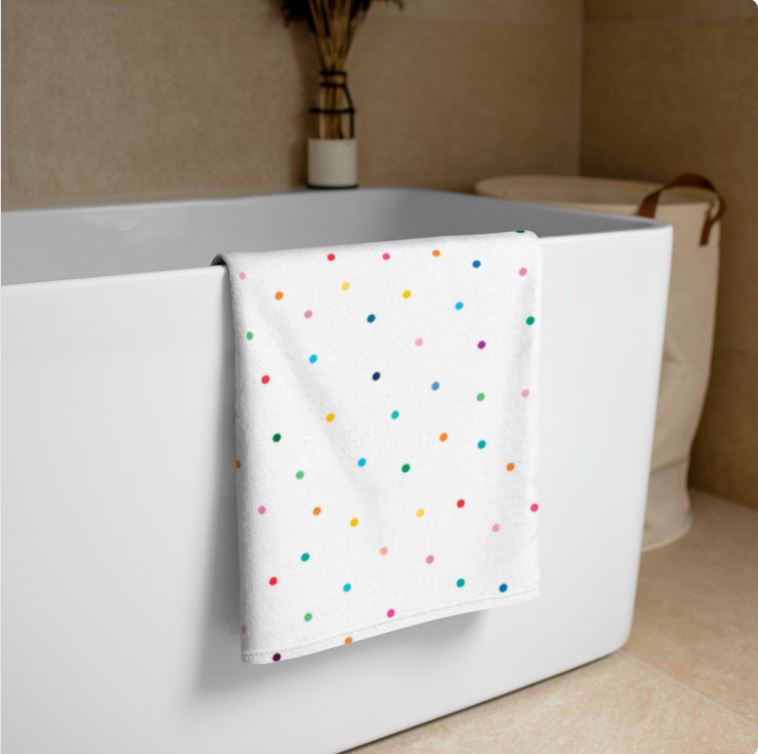 Small colorful polka dot patterned bath towel for little kids