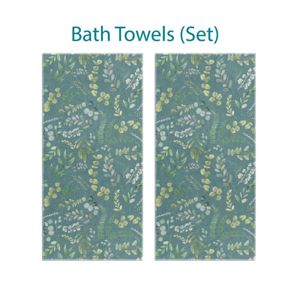 Complete Leafy Green Watercolor Floral Bath Towel Set by Ozscape Designs
