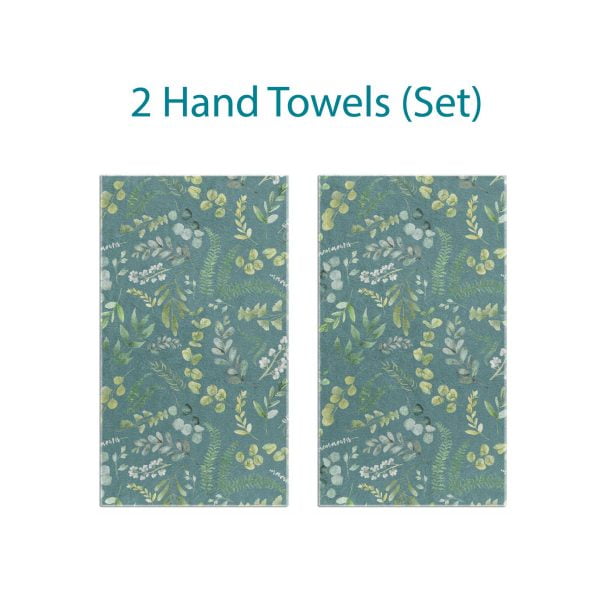 Coordinated Leafy Green Watercolor Floral Hand Towel Set by Ozscape Designs