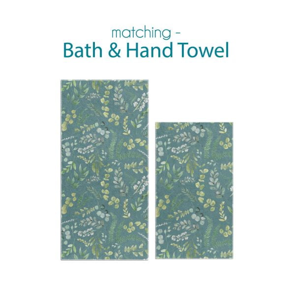 Complete Leafy Green Watercolor Floral Bath and Hand Towel Set by Ozscape Designs
