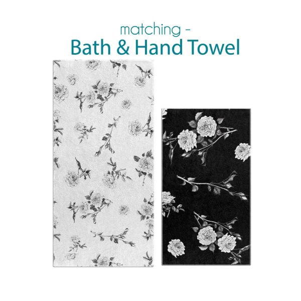 black and white floral bath and hand towel set