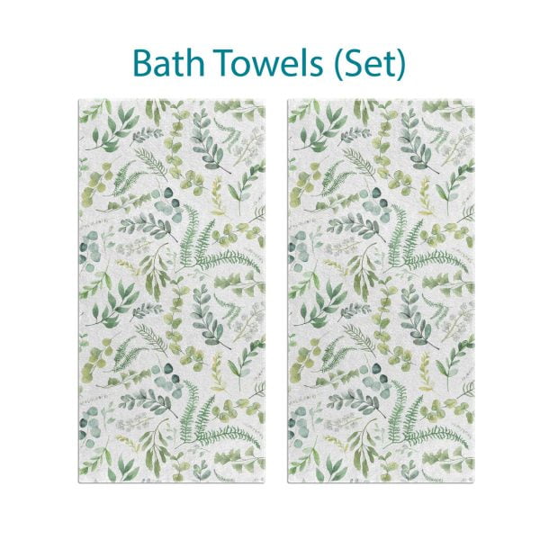 Complete Leafy Green Watercolor Floral Bath Towel Set by Ozscape Designs