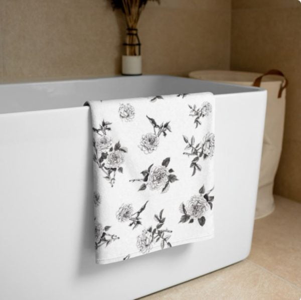 Black and white floral bath towel