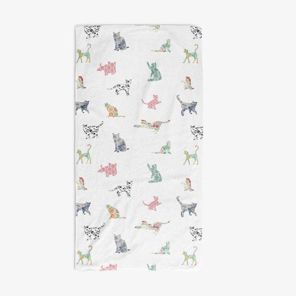 Floral Cats Printed Bath Towel by Ozscape Designs