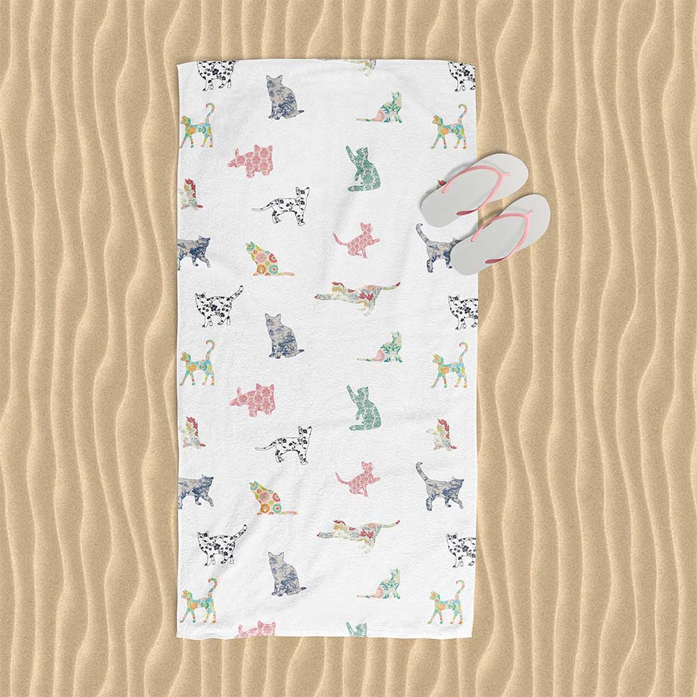 cute patchwork cats towel kids beach bath use