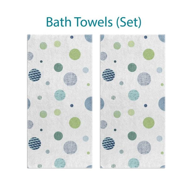 Complete Navy, Blue, and Green Textured Polka Dot Bath Towel Set for Kids by Ozscape Designs