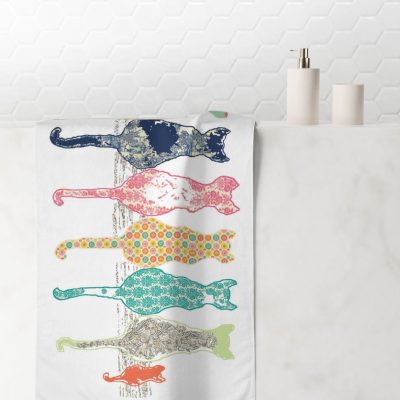 Charming Floral Cats Patterned Hand Towel by Ozscape Designs