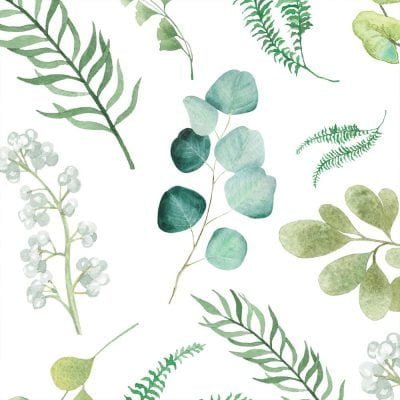 close up of leafy floral print on bath towels