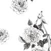 Hand drawn black rose floral print on white bath towels