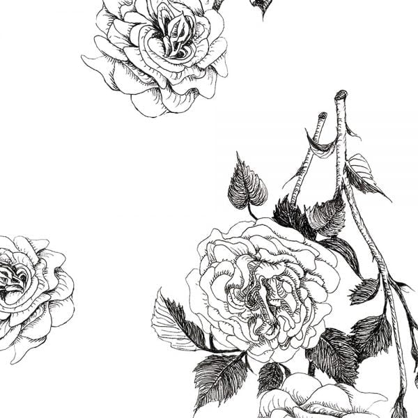 Hand drawn black rose floral print on white bath towels