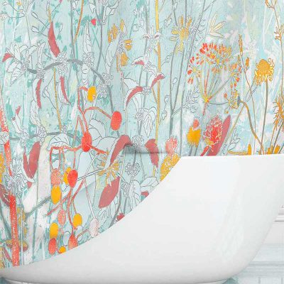 Modern Cottage Farmhouse Wildflower Fabric Shower Curtain - washable, mold resistant and standard size