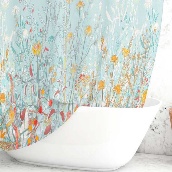 wahsable standard size mold resistant blue floral fabric shower curtain