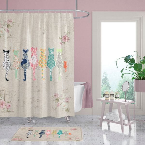 floral cats shower curtain