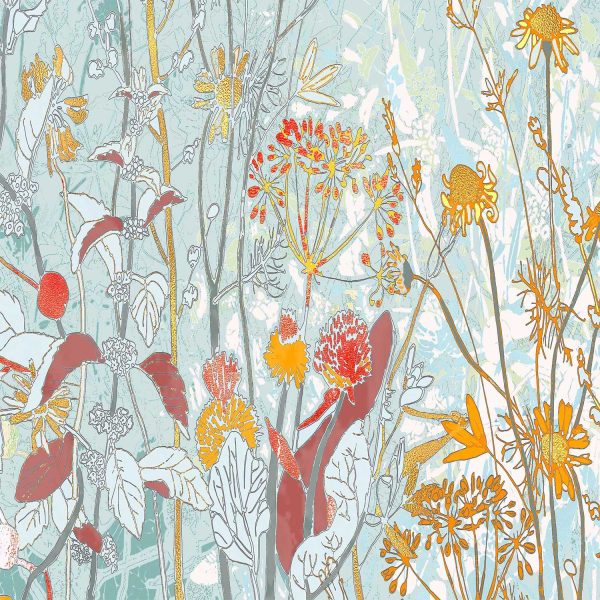 Blue, yellow and Rust Floral Shower Curtain