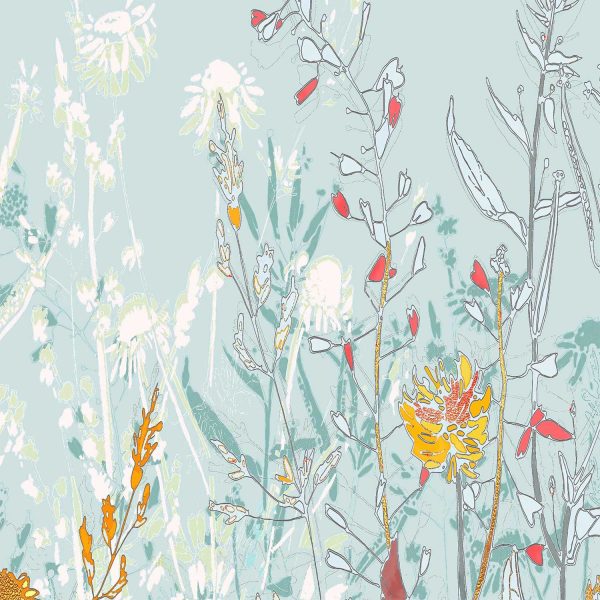 Blue Floral Fabric Shower Curtain