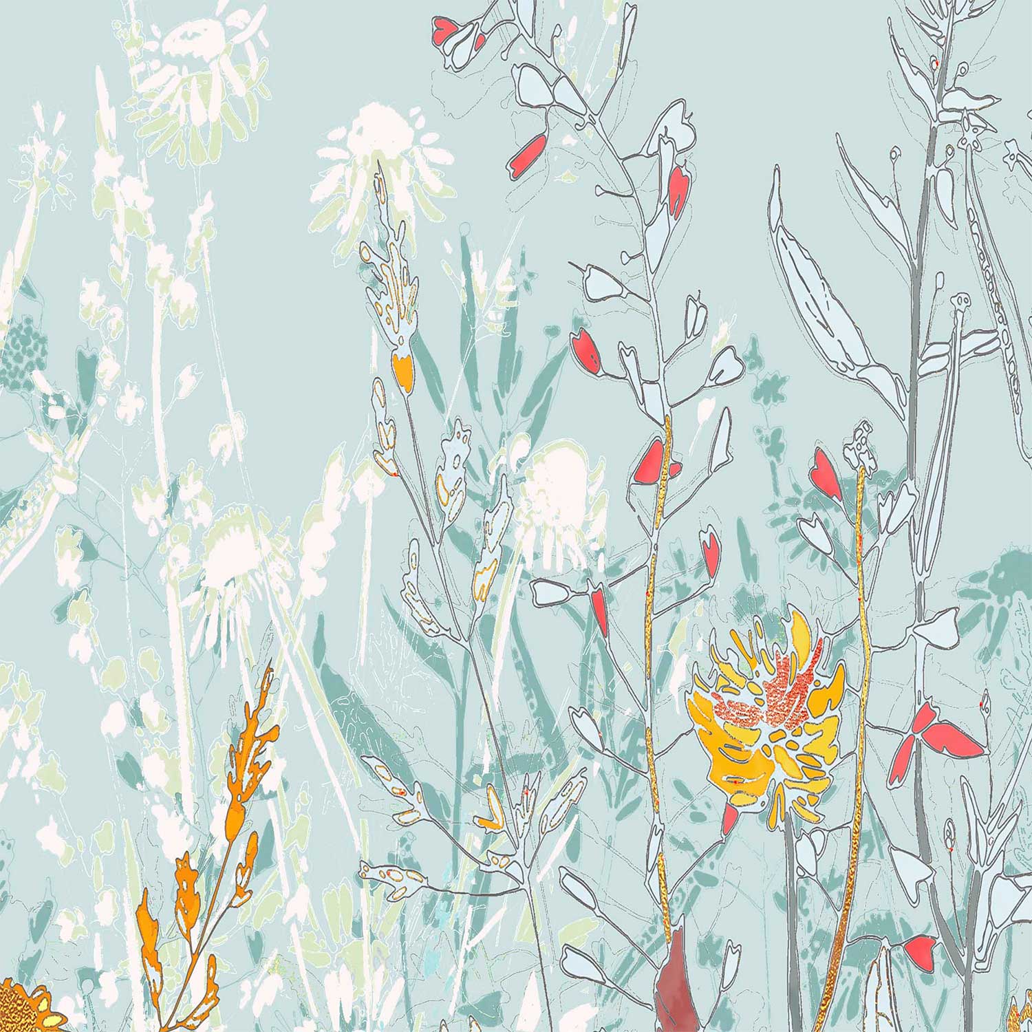 Blue Floral Fabric Shower Curtain