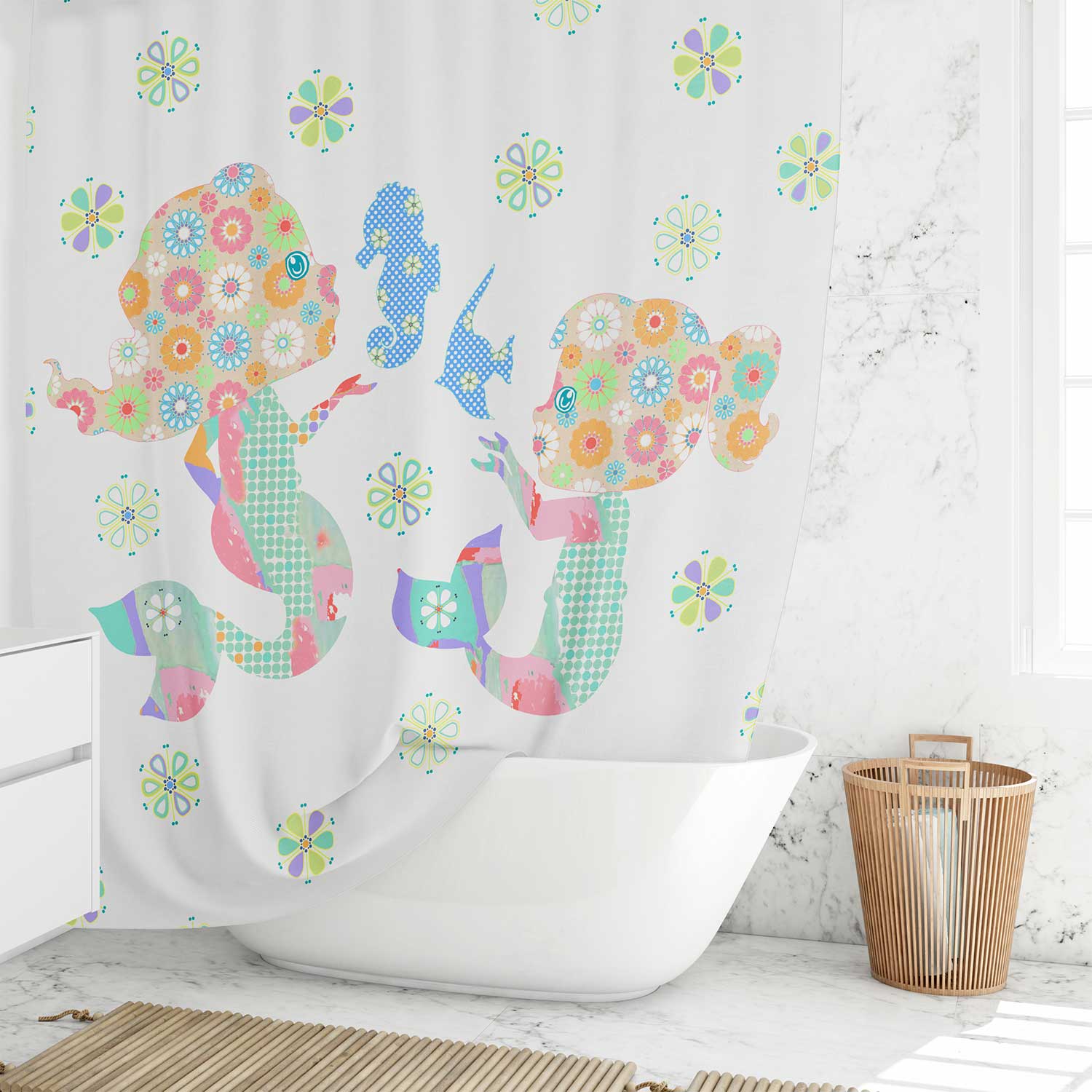 Little Mermaid Shower Curtain For Children And Sibling Bathrooms