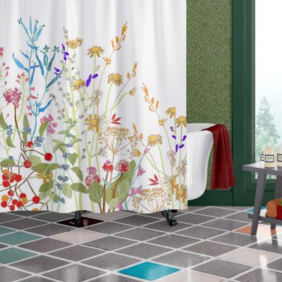Artist Designed 72 x 72 Shower Curtain With Colorful Wild Flower Printed Fabric - A Bathroom Set With Waterproof Fabric And Hooks Included