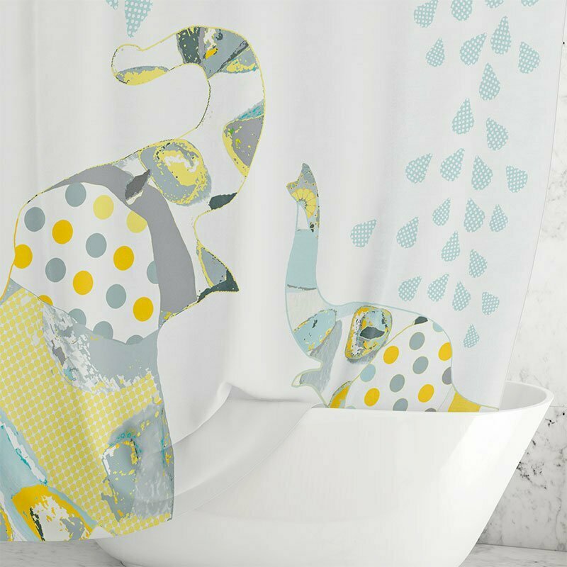 Fun Kids Bathroom Yellow and Gray Elephant Safari Fabric Shower Curtain
