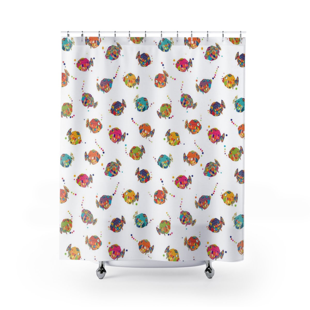 Kids Shower Curtain With Colorful Fish to Match Bathroom Set