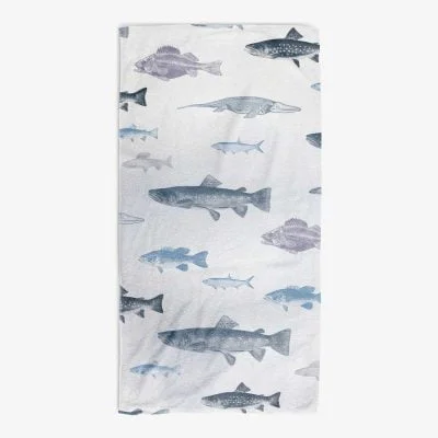 kids bath towel with blue sea fish
