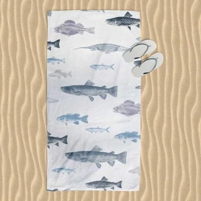 kids beach towel with blue ocean fish