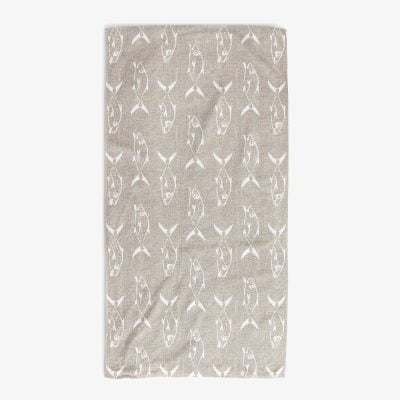 beige fish bath towel for coastal bathroom decor