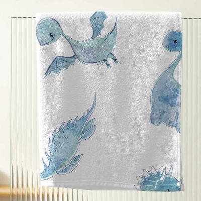 kids dinosaur bath towel blue white toddler boys