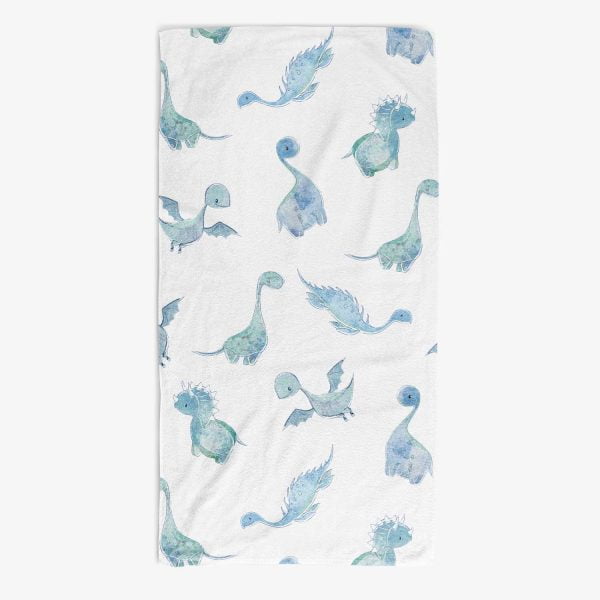 Blue and white dinosaur bath towel for baby