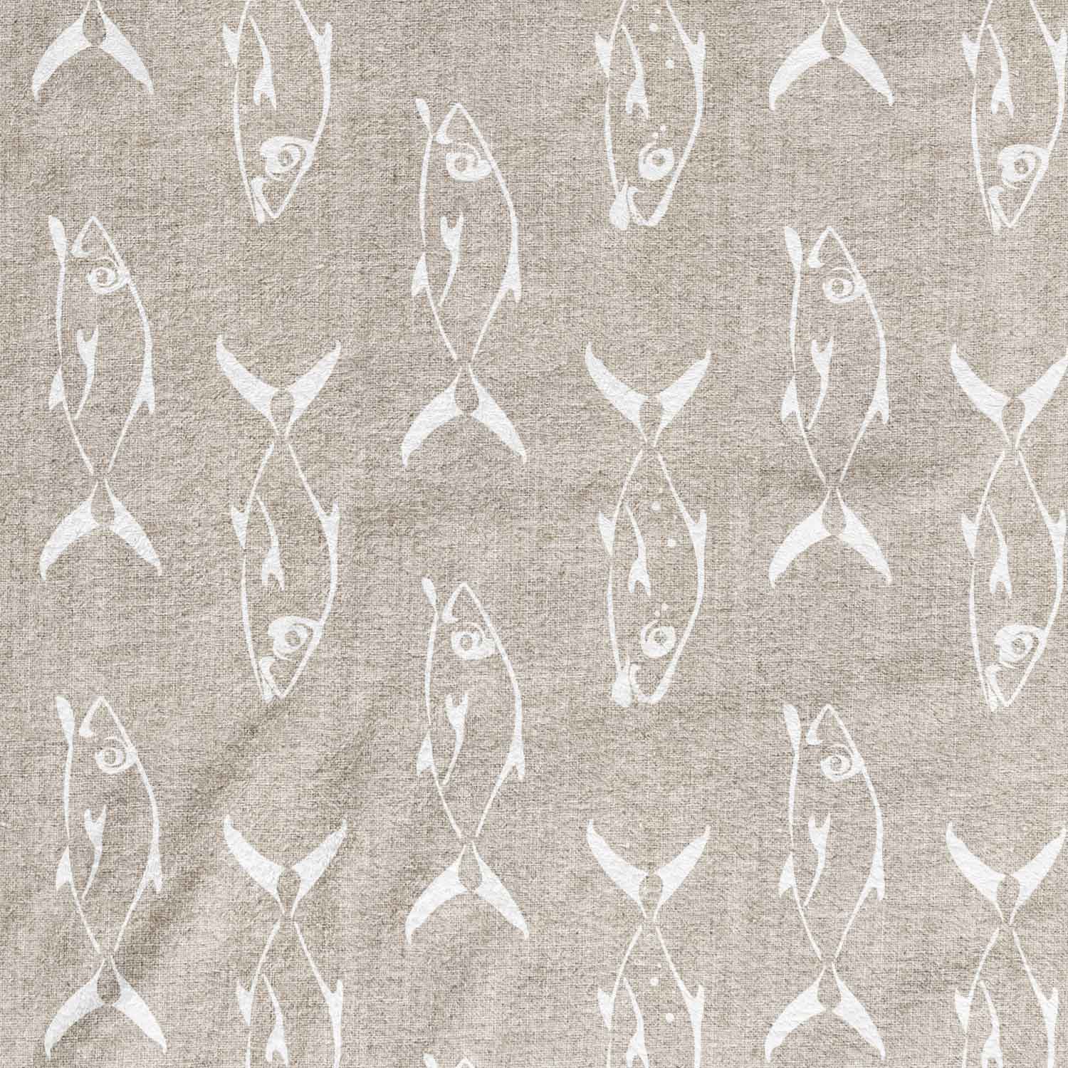 beige and white fish patterned bath towels
