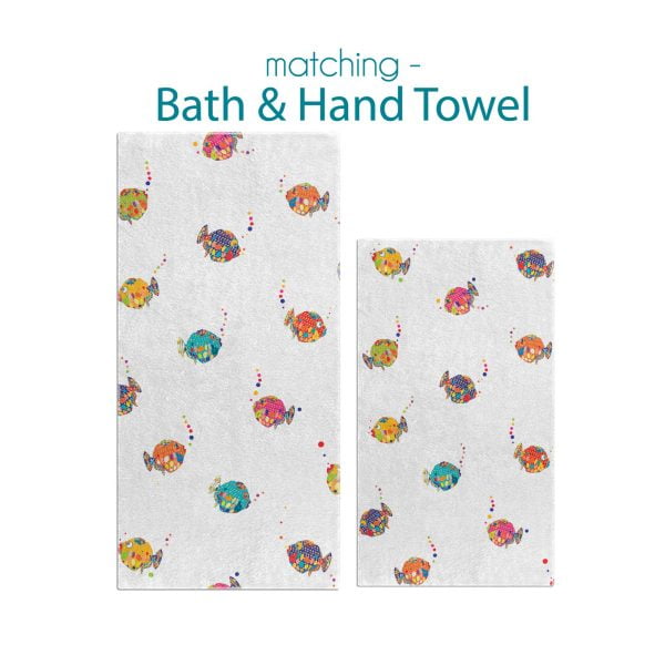 colorful fish bath and hand towel set for children