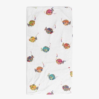 kids fish towel bright ocean pattern bath beach