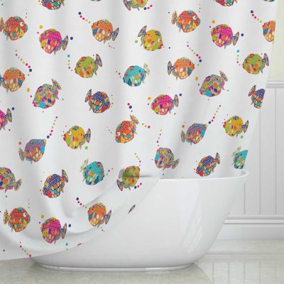 Kids Shower Curtain For Toddlers With Colorful Fat Fish