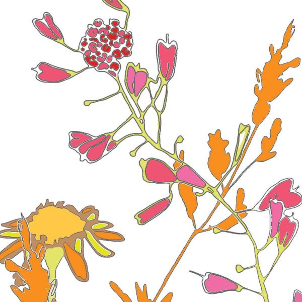 Close-up view of the vibrant colorful wildflower floral artwork patterned on the towel's velour front.