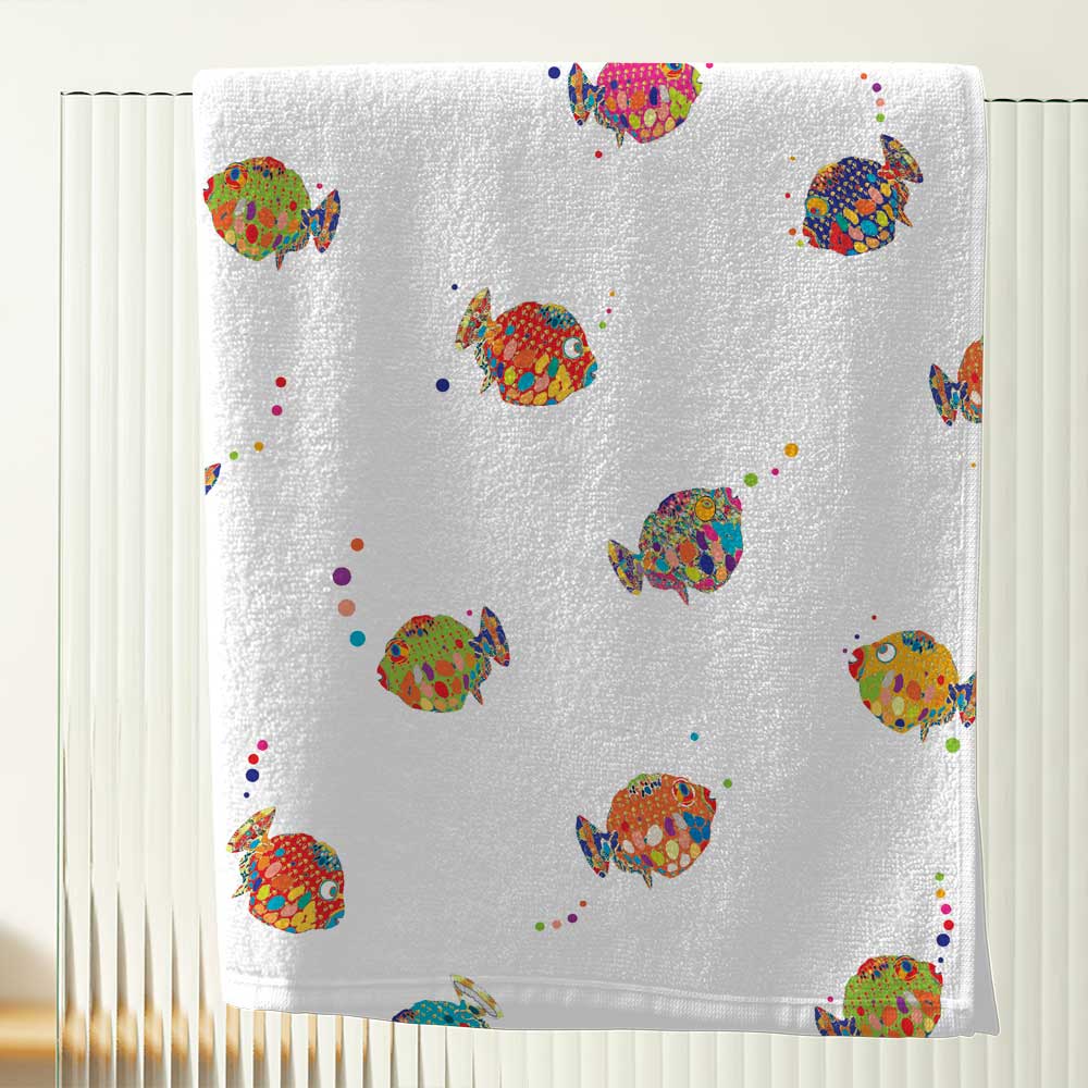 abstract fish kids towel multicolor playful design